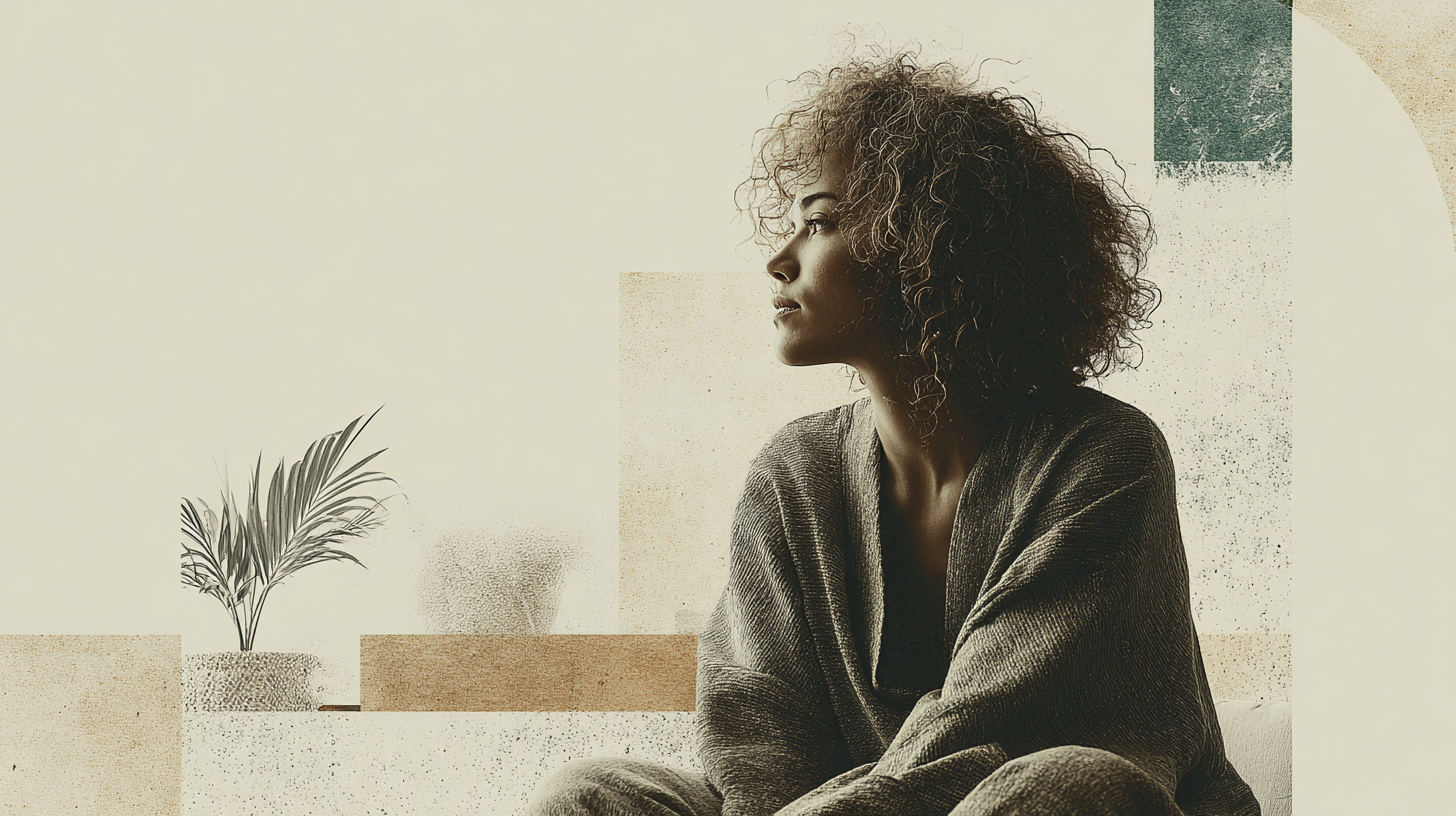 Adult sitting quietly near a window in soft light, symbolizing emotional numbness and reflection.