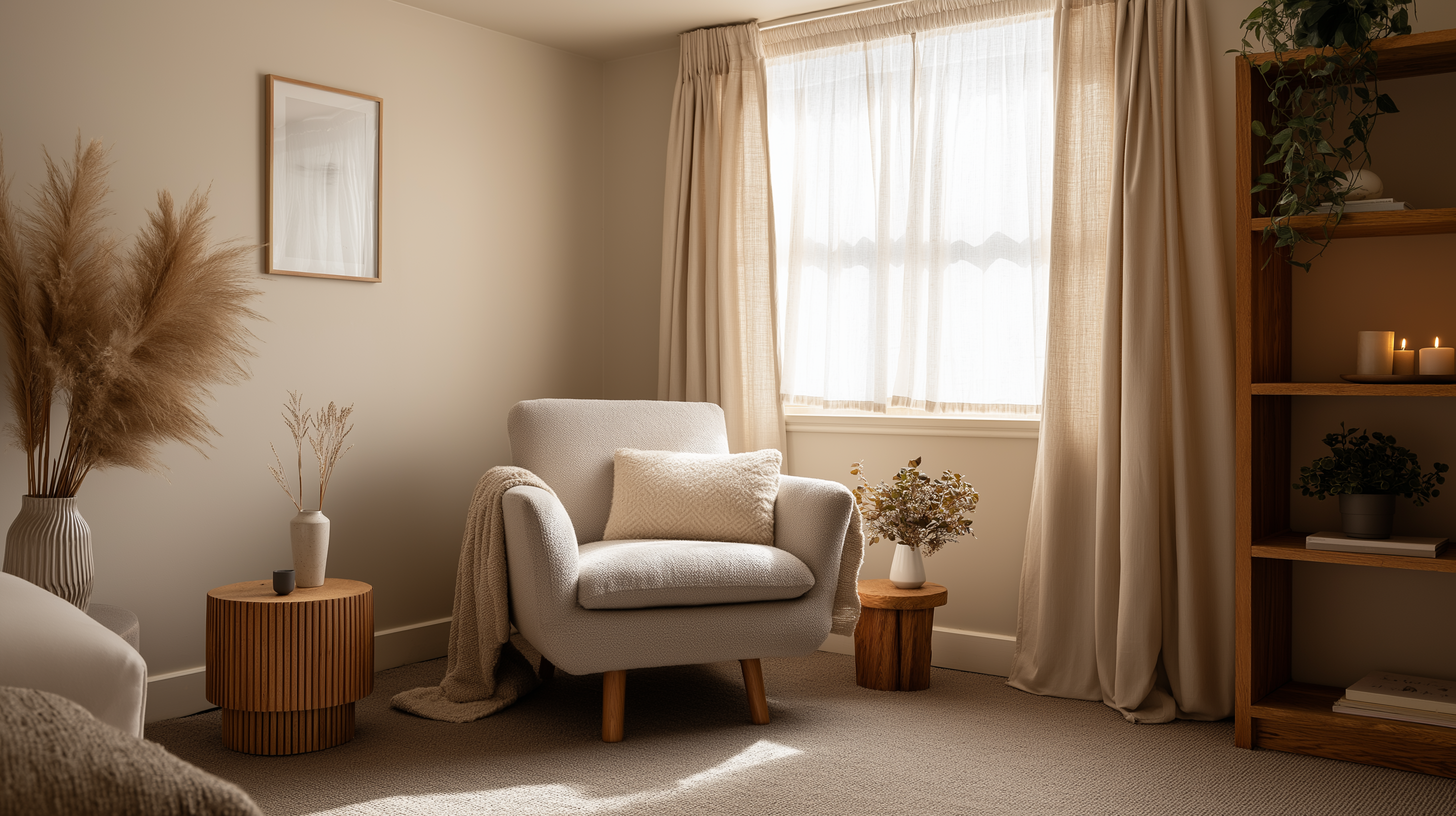 Calm therapeutic space representing safety and nervous system regulation during therapy